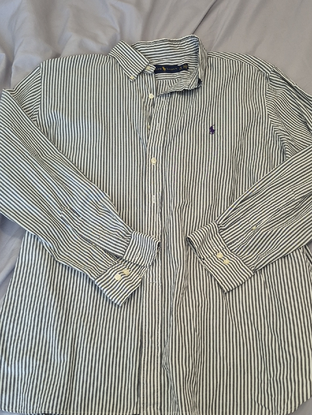 Ralph Lauren Gray & White Striped Oxford Shirt Size 18 34/35